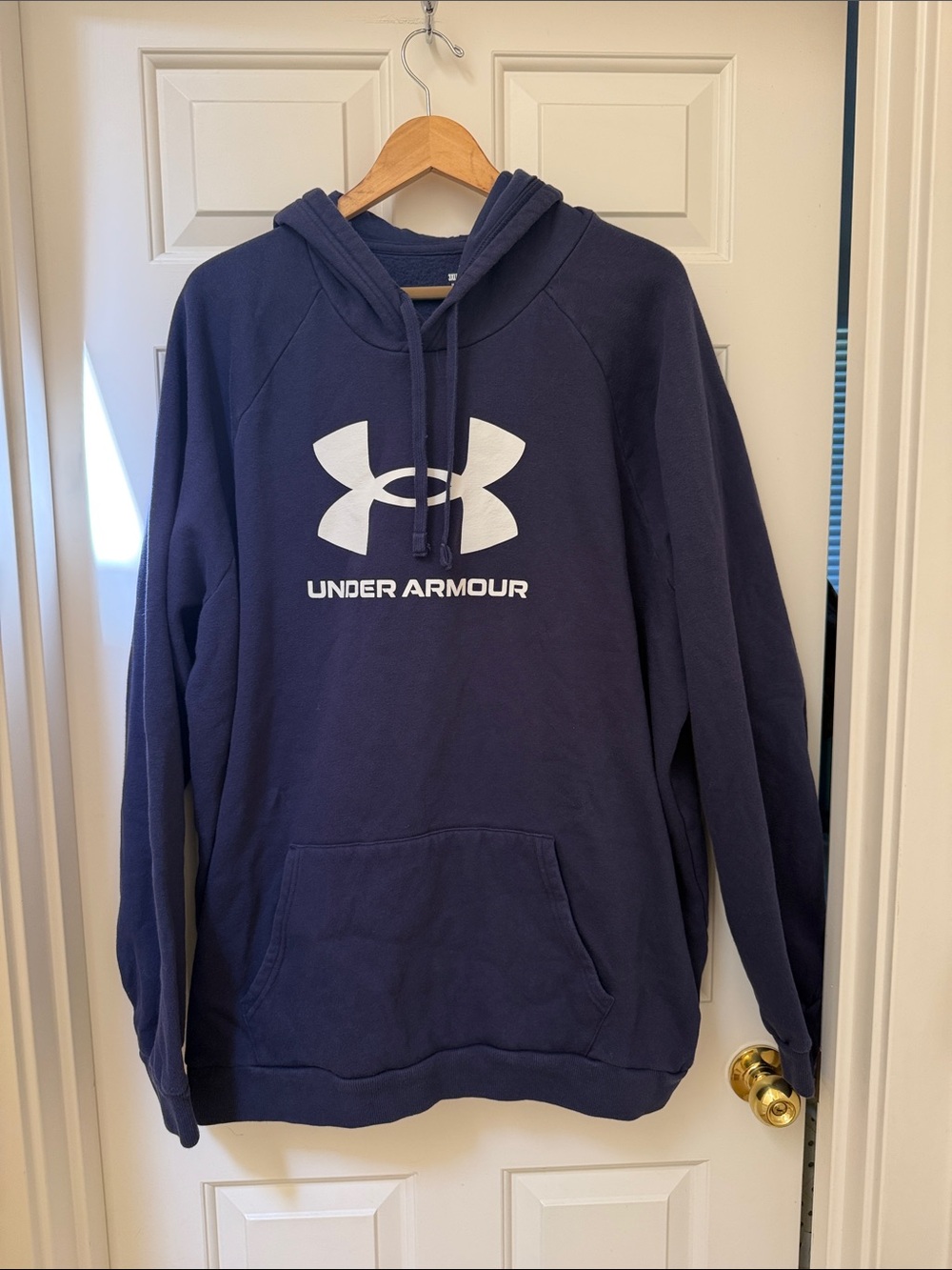 Under Armour Navy Blue Crewneck Hoodie with White Logo -3XT
